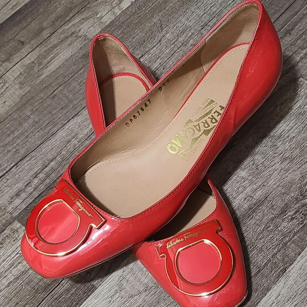 Salvatore Ferragamo Sanna Ballet Flat Red Shoes Size 6 - Picture 3 of 10